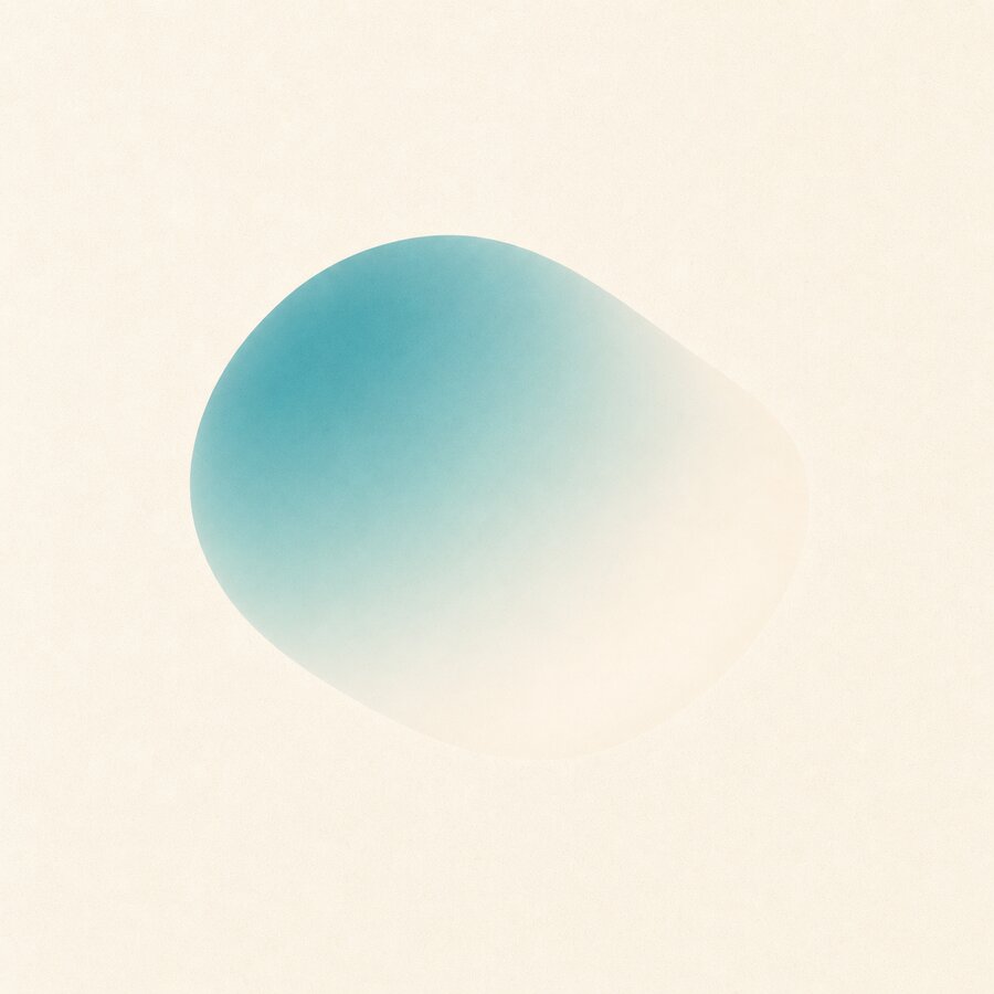 A calm teal organic shape on a cream background.
